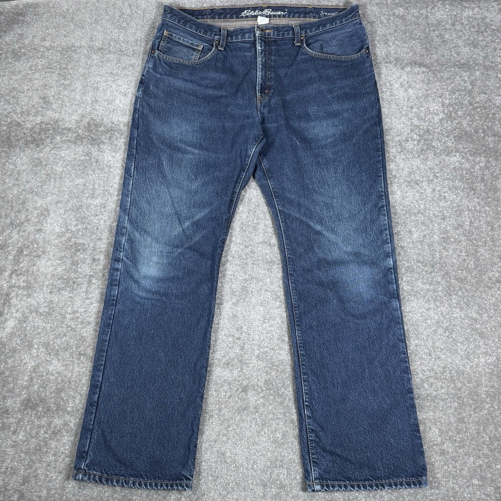 Eddie Bauer Jeans Men's 38x32 Blue Denim Flannel Lined‎ Straight Fit Outdoors